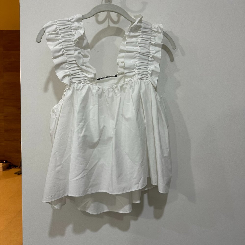 zara ruffle white top
